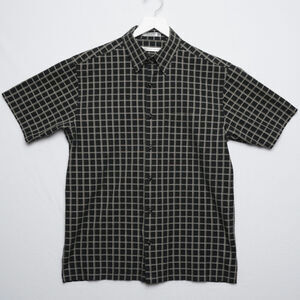 Vintage Geoffrey‎ Beene Black Geometric Print Short Sleeve Shirt Size M
